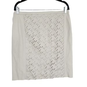 Carlisle Womens Skirt Beige Houndstooth Cut Out Embroidered Pencil Mini Size 8 M
